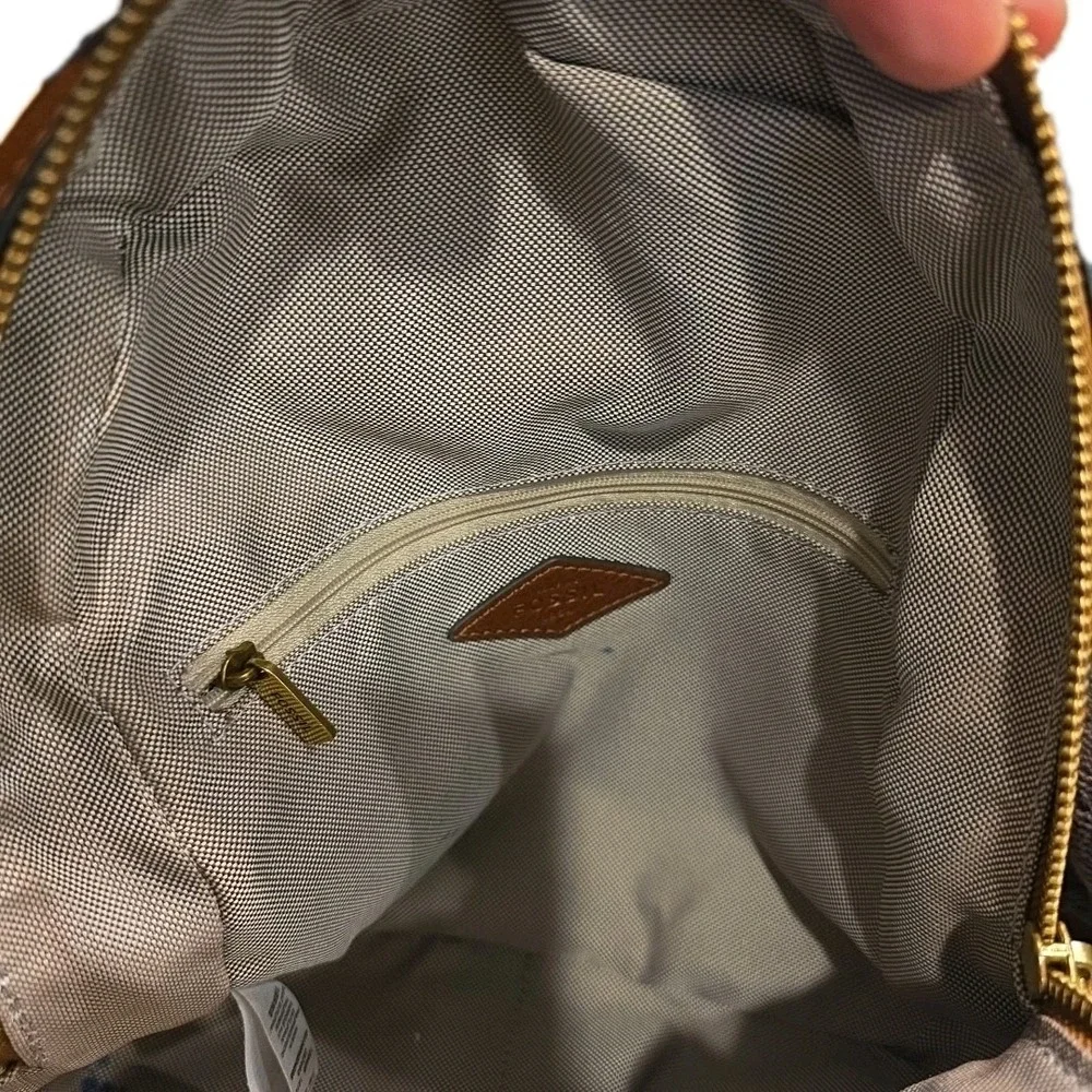 Fossil Megan Brown Leather Mini Small Backpack Zipper Pockets 10.5 X 9 X 4
